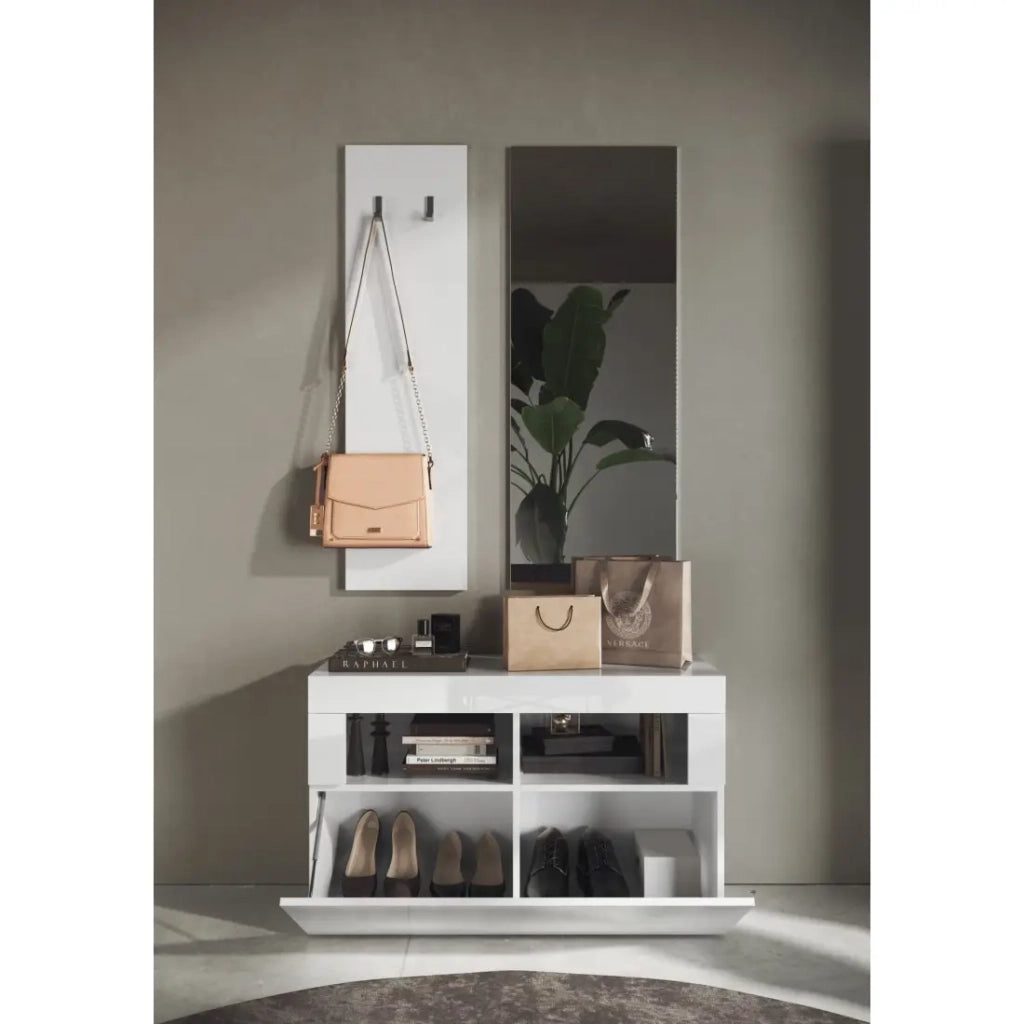 Set di mobili per ingresso, collezione ISORA, colore bianco lucido laccato
