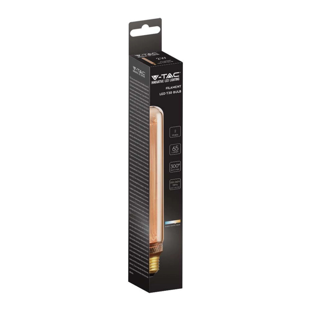 2W T30 LED Art Filament Bulb-Amber Glass 1800K E27