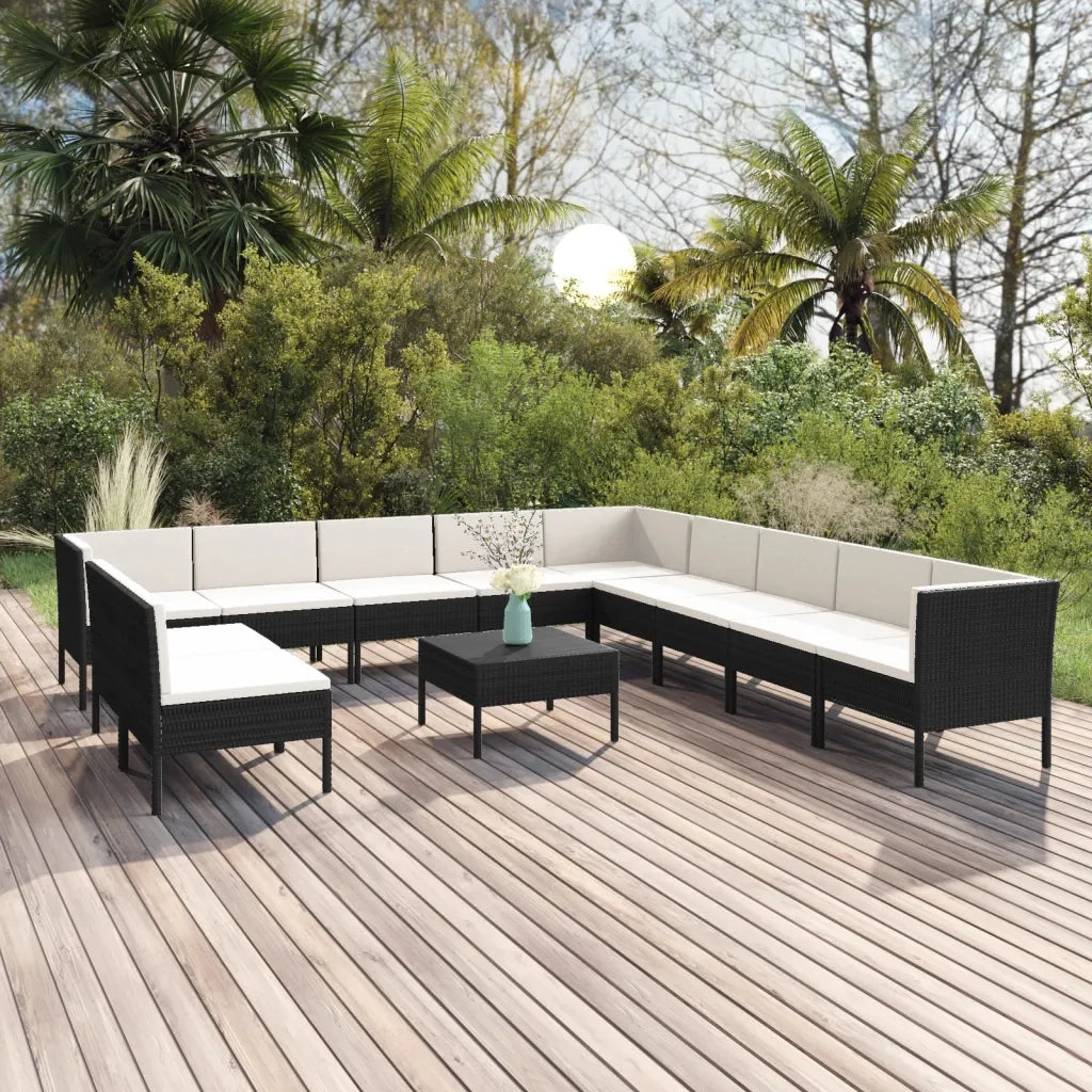 Set Divani da Giardino 12 pz con Cuscini in Polyrattan Nero 3094476