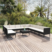 Set Divani da Giardino 12 pz con Cuscini in Polyrattan Nero 3094476