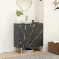 Credenza da Archiviazione con 2 Porte e Ripiano Regolabile, Piedini in Metallo, 76 x 35 x 77 cm, Marmo e Nero