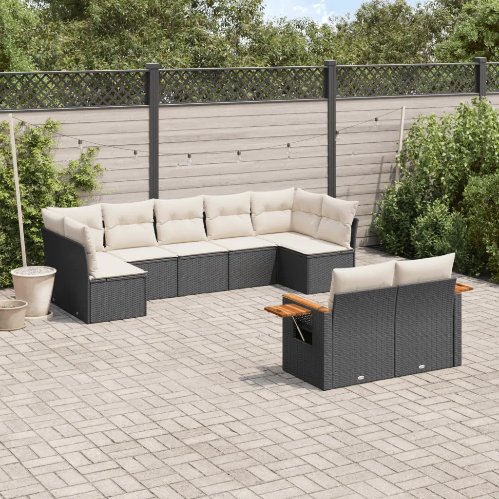 Set Divani da Giardino 9 pz con Cuscini Nero in Polyrattan 3227127