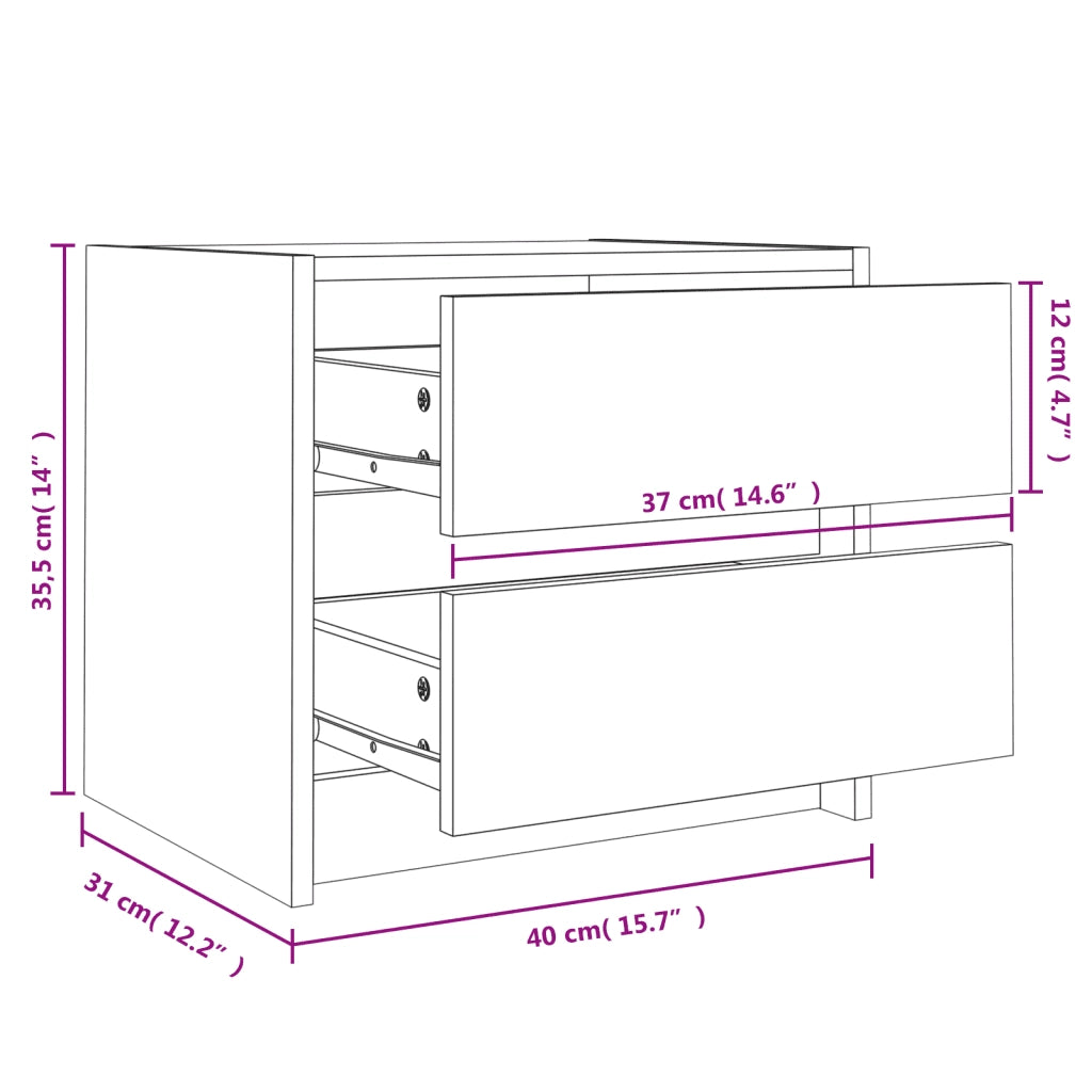 Comodino Bianco 40x31x35,5 cm in Legno Massello di Pino 836137