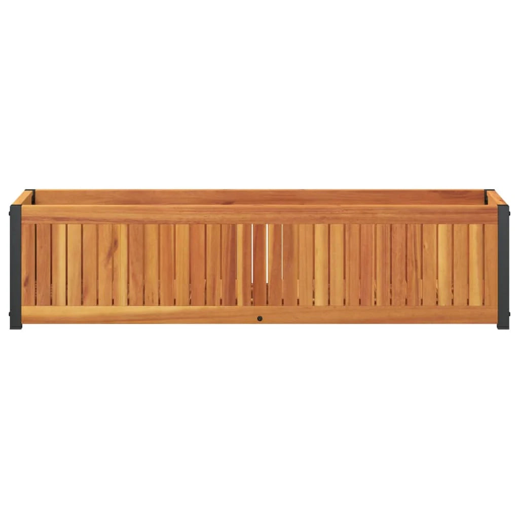 Aiuola rialzata/fioriera per piante fiori patio giardino 110 x 30 x 27,5 cm legno massello di acacia e acciaio marrone 02_0037323
