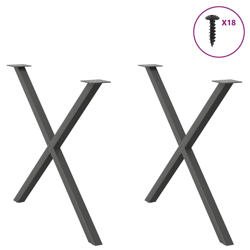 Set di 2 gambe per tavolo da pranzo a forma di X in acciaio antracite robuste e dal design moderno 90 x 73 cm 02_0057198