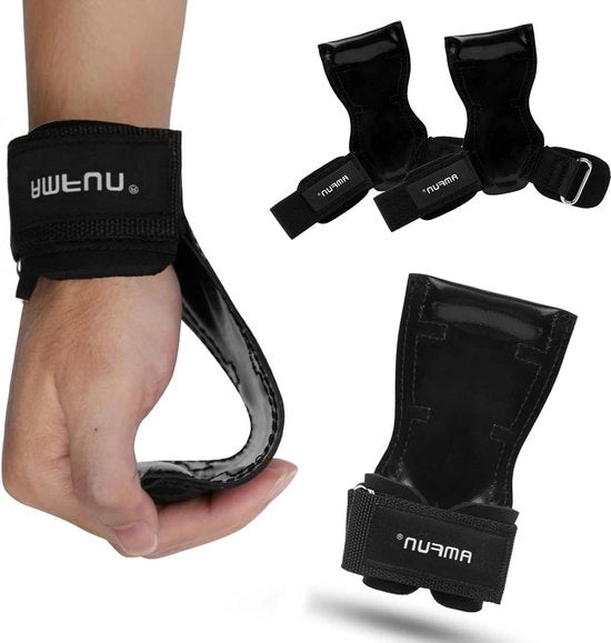 Grips antiscivolo in pelle con gomma neoprene e chiusura elastica - fascia di sostegno per polso con ganci per sollevamento pesi - allenamento di forza per bodybuilding
