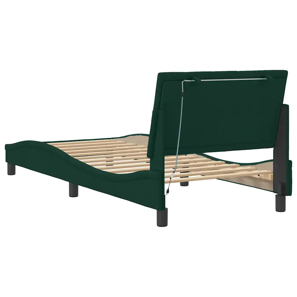 Giroletto con LED senza Materasso-Struttura Letto Hanko Verde Scuro 80x200 cm in Velluto