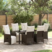Set da Pranzo per Giardino con cuscino 7 pcs Marrone polyrattan