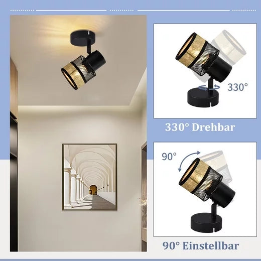 ZMH Lampada da soffitto nera 1 fiamma rotazione 330° per soggiorno