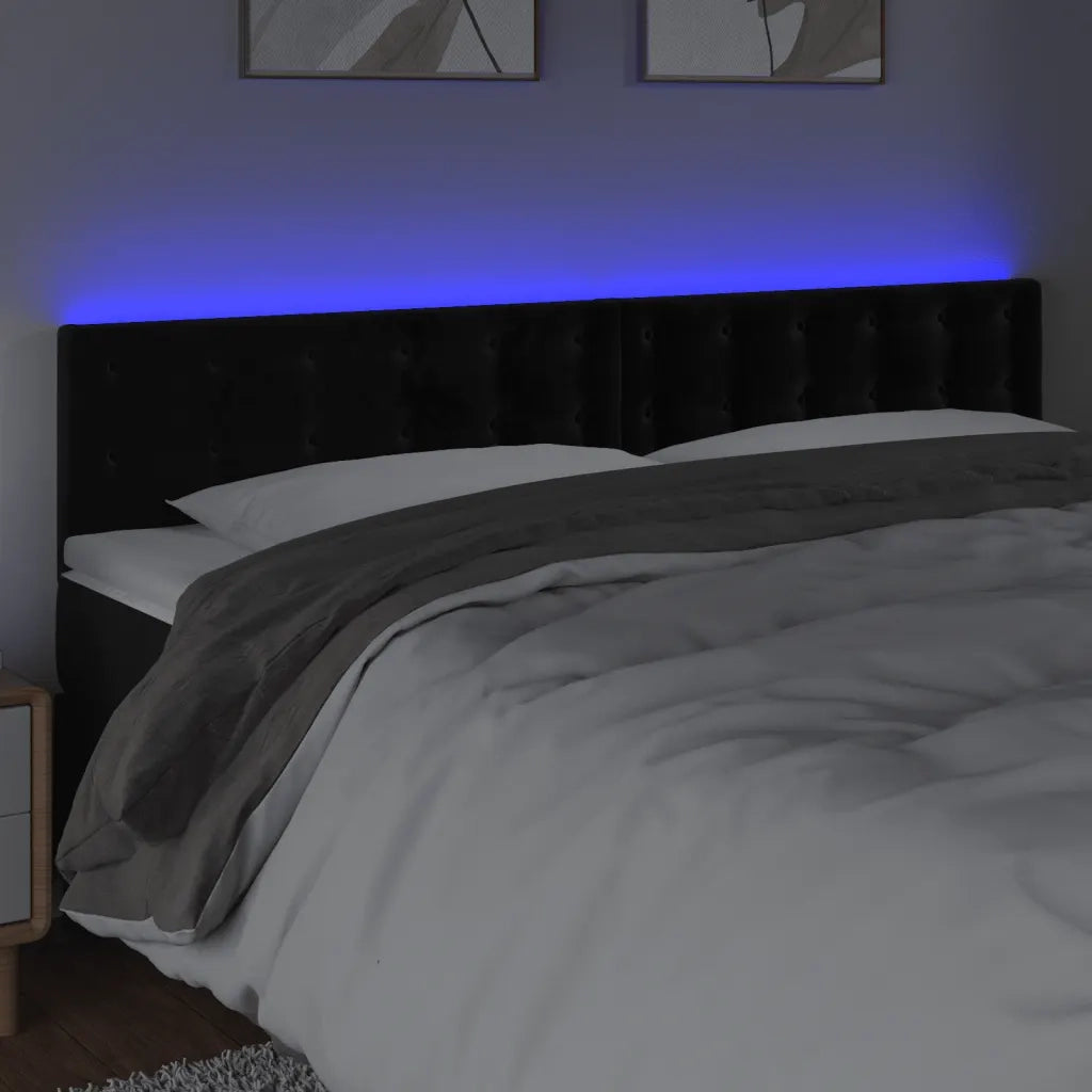 Testiera | Testata a LED Nera 200x5x78/88 cm in Velluto