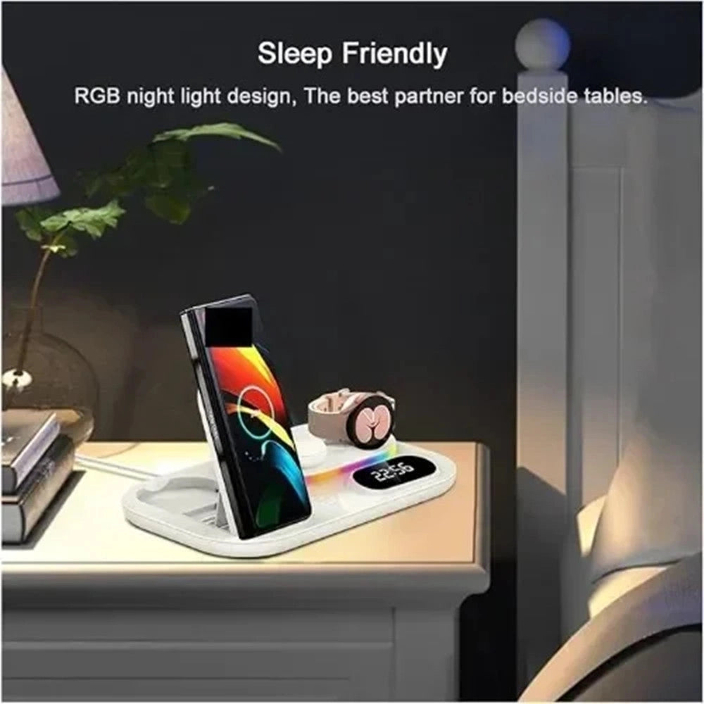Trade Shop - Stazione Di Ricarica Wireless 4in1 Multifunzione 30w Per Smartphone Airpods Smartwatch A06 -