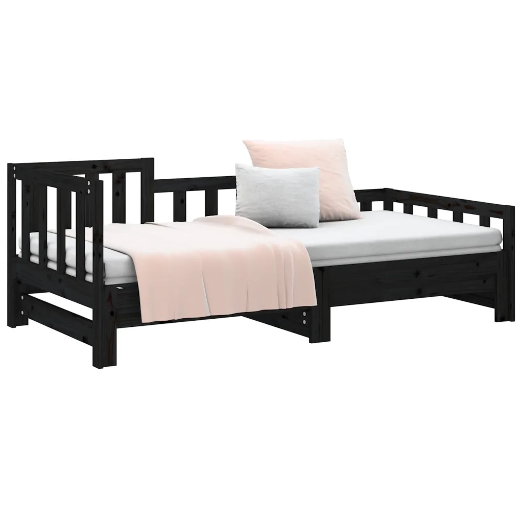 Dormeuse Estraibile Nera 2x(80x200) cm Legno Massello di Pino 820740