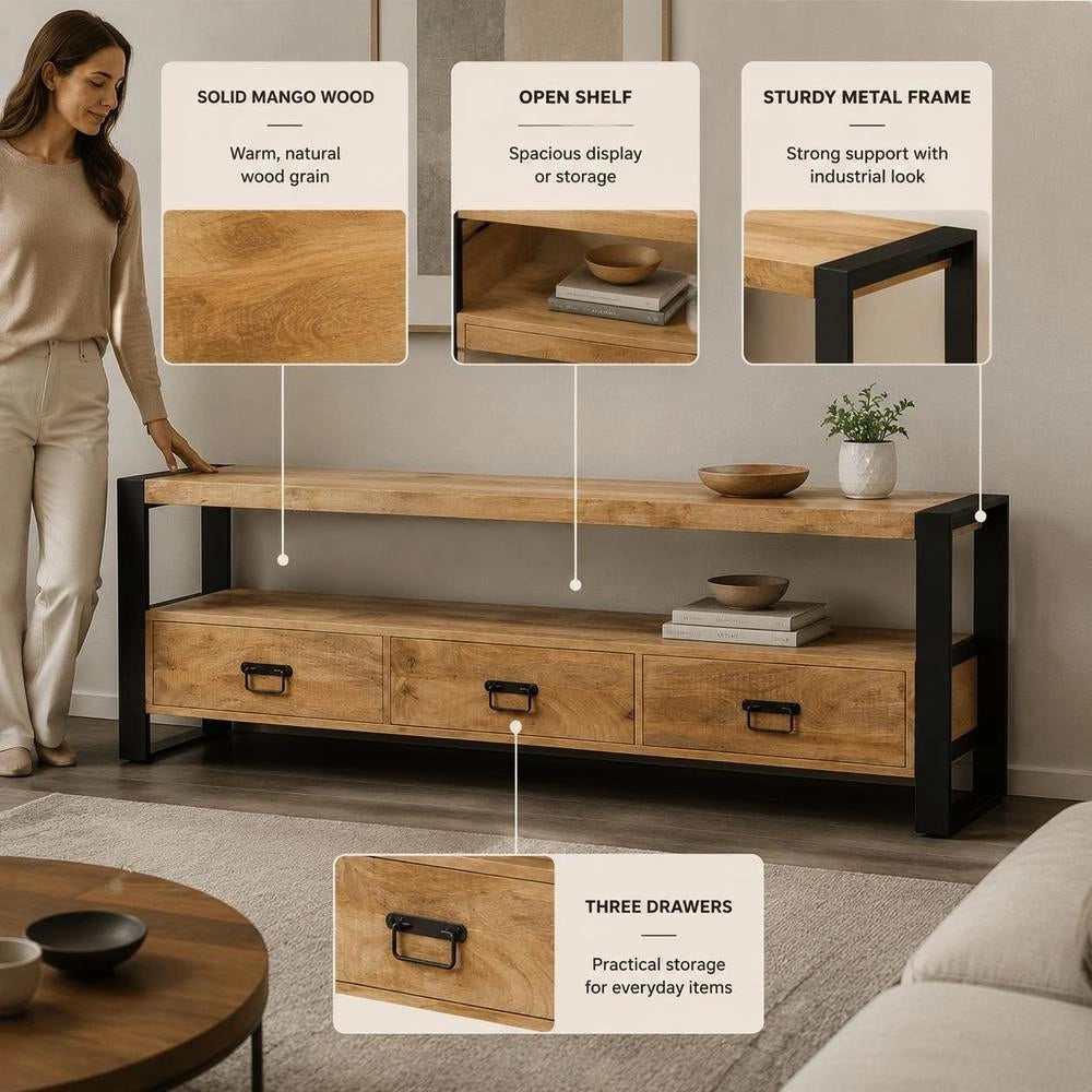 TV Cabinet 150 X 30 X 45 Cm Solid Mango Wood
