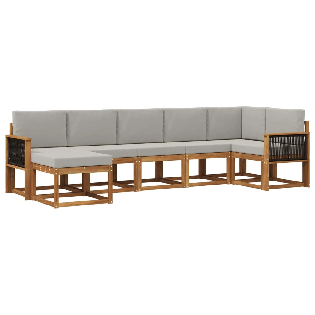 Set di divani da esterno 7 pz Naturale e Grigio Chiaro 3385392