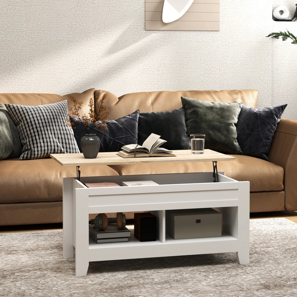 Tavolino da caff¨¨ con ripiano sollevabile ¨C Xylo ¨C Bianco con cassetto e ripiani 105x50x49cm