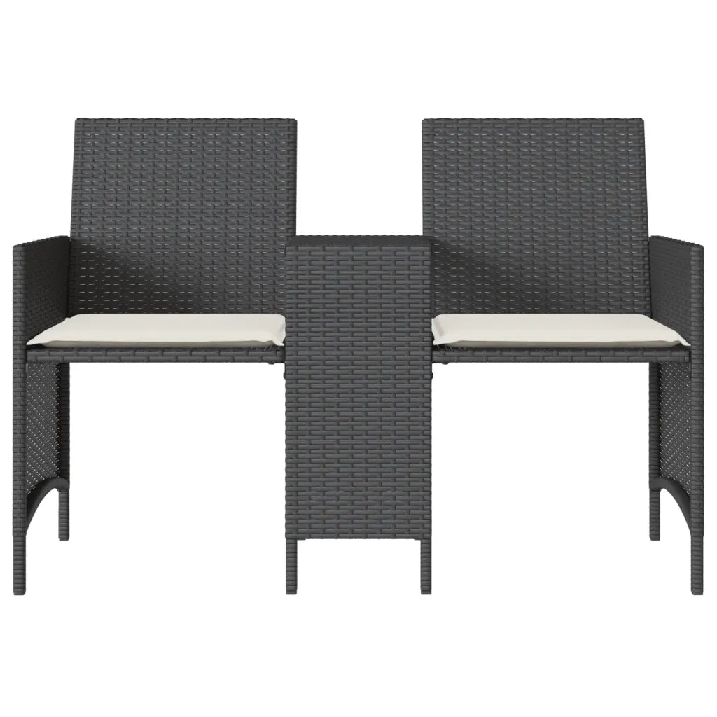 Divano Giardino 2 Posti con Tavolo e Sgabelli Nero Polyrattan 4003890