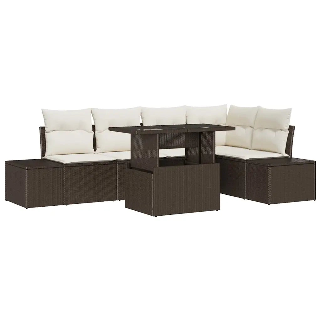Set Divano da Giardino con cuscino 6 pcs Marrone Poly Rattan