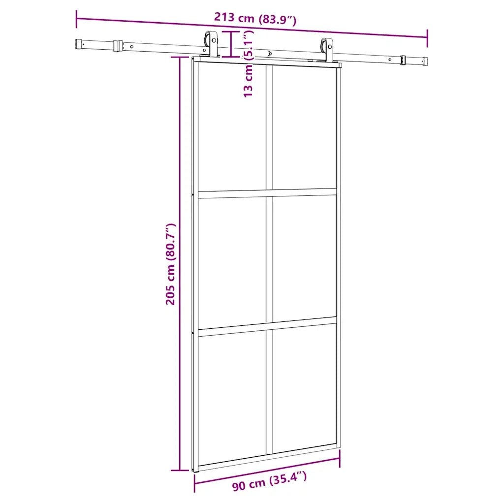 Porta Scorrevole Set Ferramenta Nera 90x205 cm Vetro Temperato 3375964