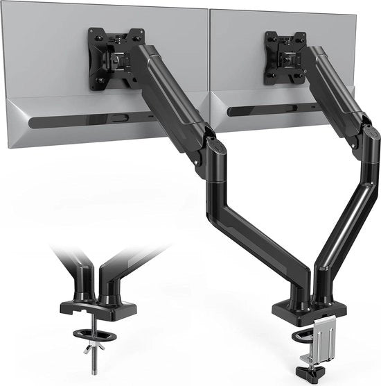 Sostegno per Schermo Verstabile per 2 Schermi fino a 32 Pollici - Sostegno per Schermo Ergonomico con Cilindro a Gas - VESA 75/100 Compatibile
