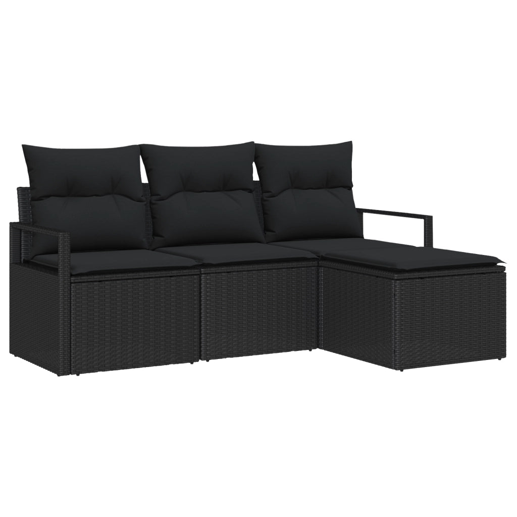 Set di divani da giardino  a 4 pezzi con cuscini Nero Polirattan