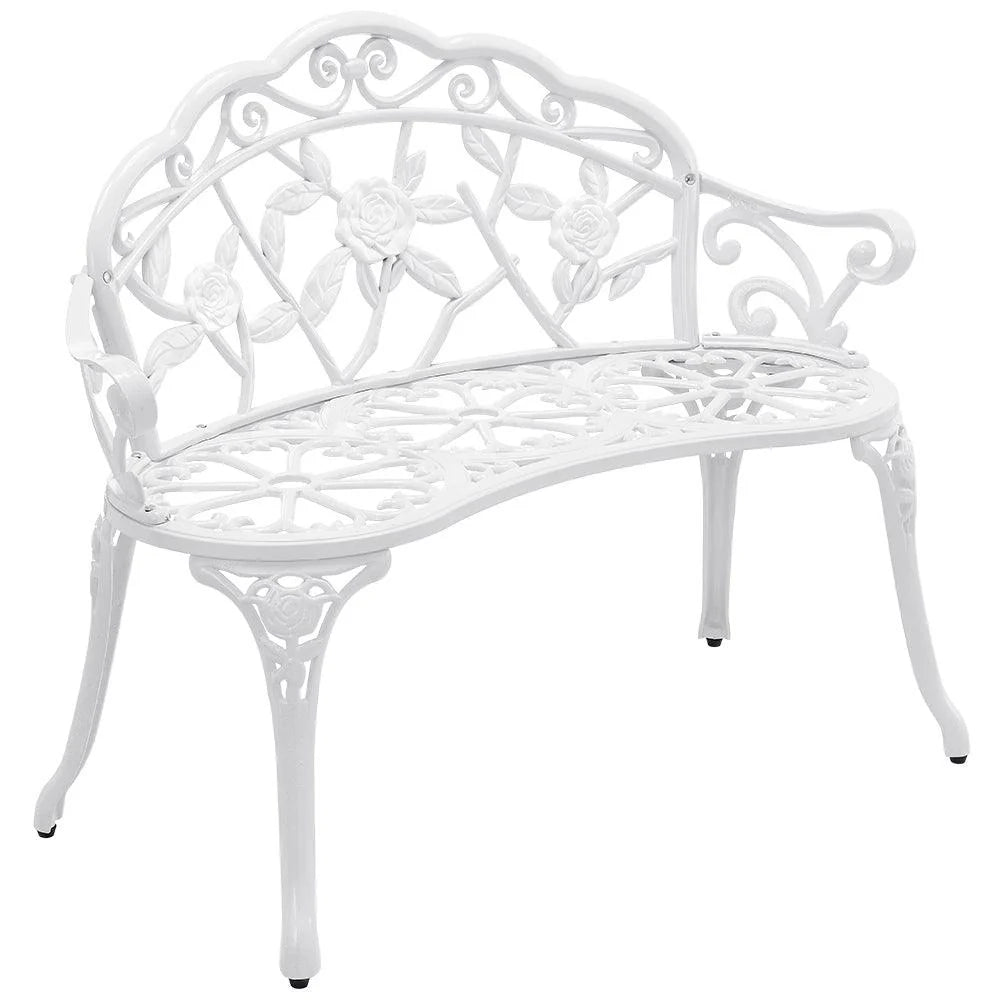 Panca sedia da giardino seduta in ghisa resistente alle intemperie 100 cm bianco 03_0001007