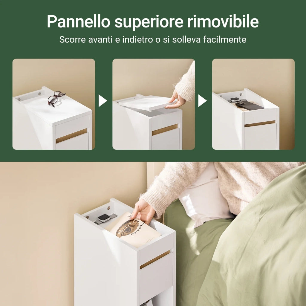 SoBuy Comodini con Piano Rimovibile e Cassetto, Tavolino Stretto per Divano, Comodini per Camera e Soggiorno, Tavolo Alto Stretto Bianco e Legno 20 x 35 x 60 cm FBT163-WN
