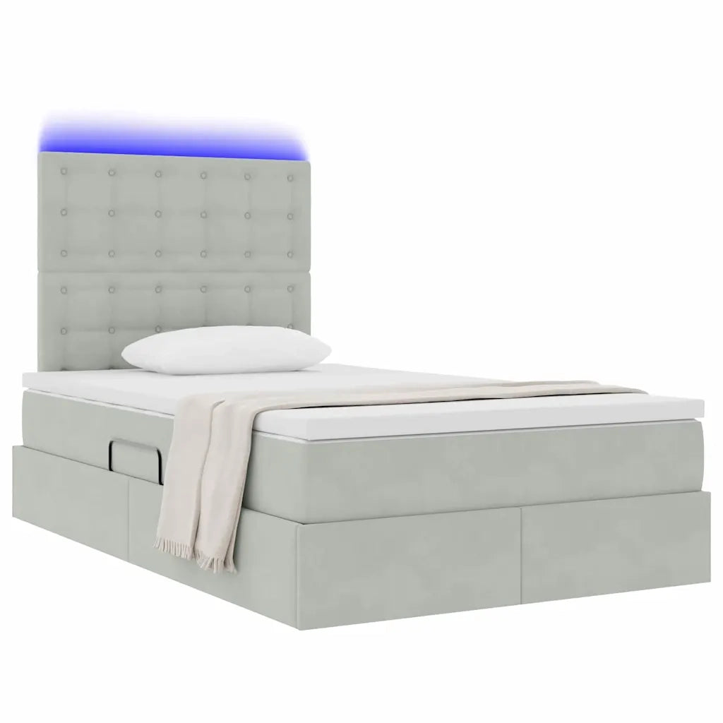 Letto con contenitore LED e materasso Grigio Chiaro