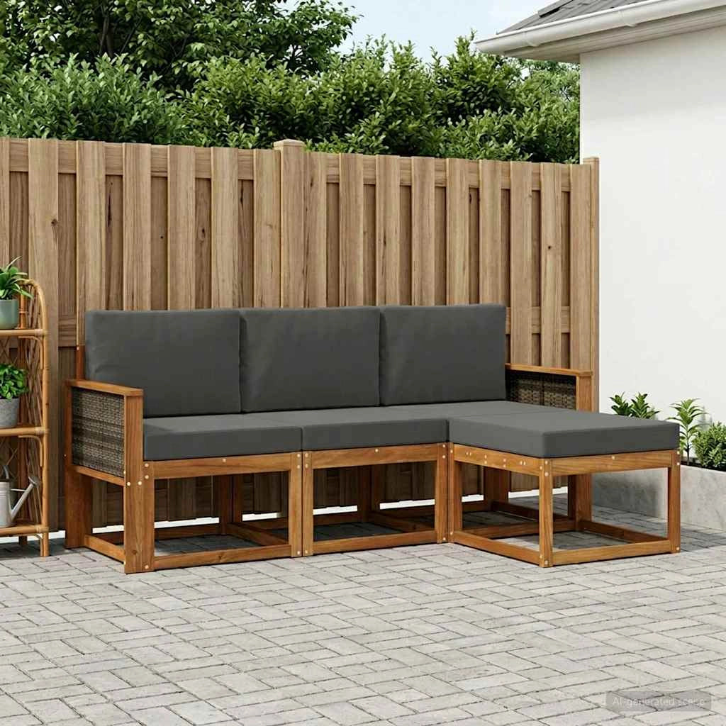 Set di divani da esterno 4 pz Naturale e Antracite 3385108