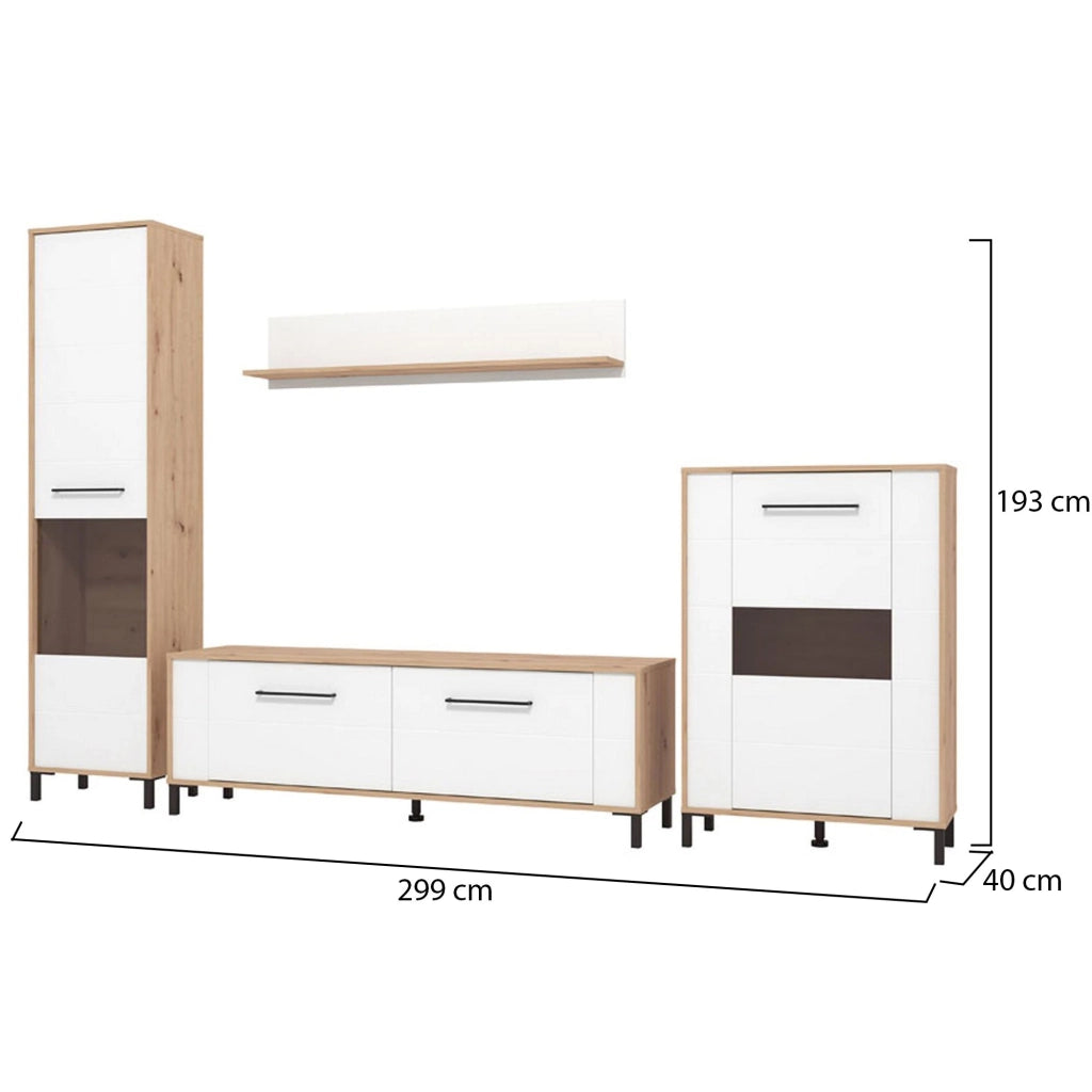 Mobile Soggiorno Cimbergo, Parete Attrezzata Modulabile, 299x40x192.5h cm Bianco Opaco