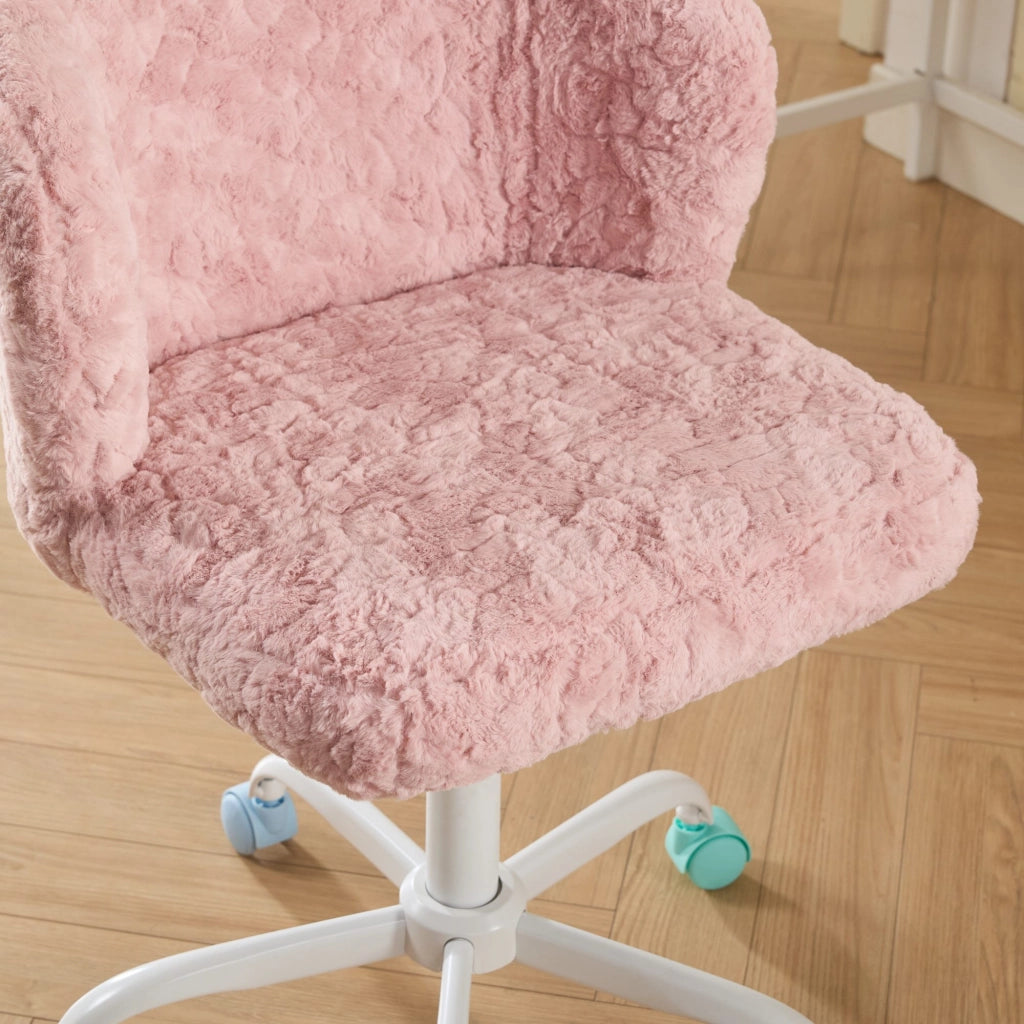 Sedia da Ufficio Imbottita Girevole con Ruote ¨C MINIMAL ¨C Rosa, Velluto, Altezza Regolabile
