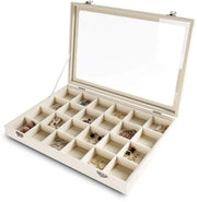 Organizzatore di Accessori con Coperchio Translucido, 24 Cassetti, Pezzo di Carreggiata in Velluto, Scatola di Conservazione di Accessori con Coperchio in Vetro, Cassa di Presentazione di Accessori con Slot, Regali per Donne (Beige, 24 Cassetti)