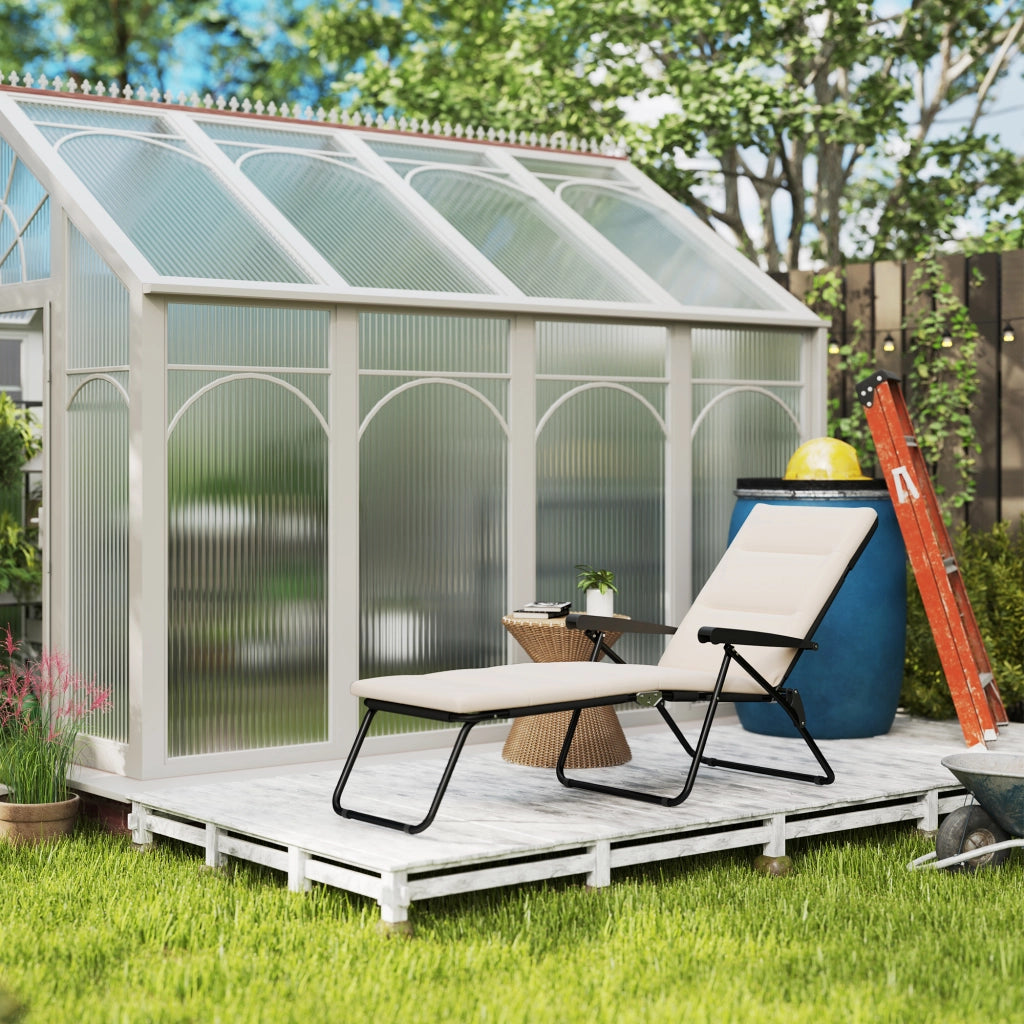 Transat pieghevole inclinabile 6 posizioni con materasso ¨C zephmum ¨C crema acciaio poliestere 153x58.5x89 cm