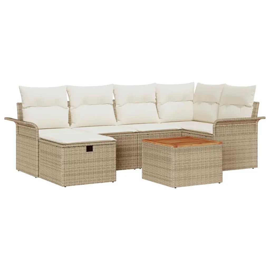 Set Divano da Giardino con cuscino 7 pcs Beige polyrattan