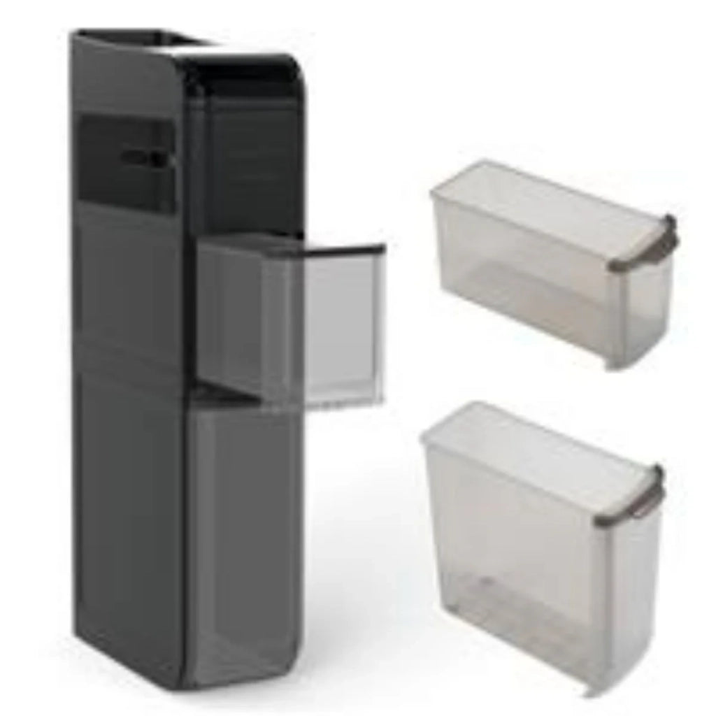 Mobiletto portaoggetti stretto 43 x 18 x 88 cm con 2 cassetti e 4 ruote per bagno moderno in plastica nera 20_0016258