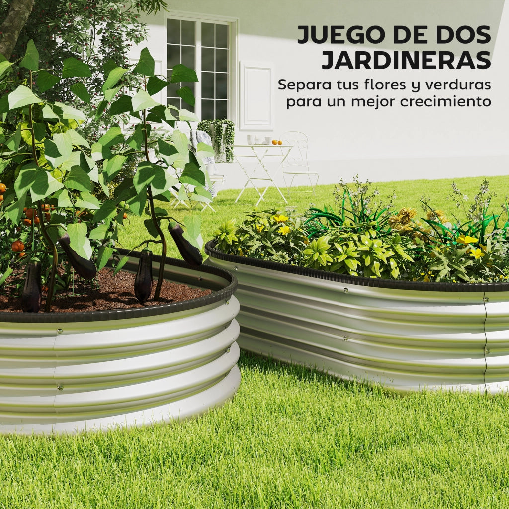 Fioriere 2 Pezzi Giardino Esterno Acciaio ¨C Zephmum ¨C Argento 135x90x30 cm
