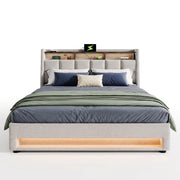 Letto matrimoniale 180 × 200 cm 2 posti con contenitore; LED regolabile e USB; senza materasso; beige