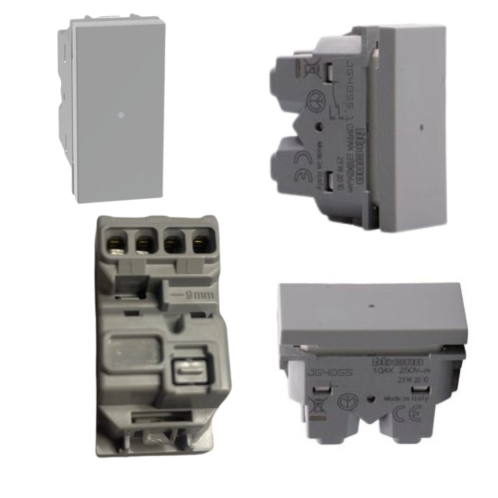 bticino serie matixgo pulsante assiale unipolare illuminabile 10a 250vac *** colore grigio, confezione 1