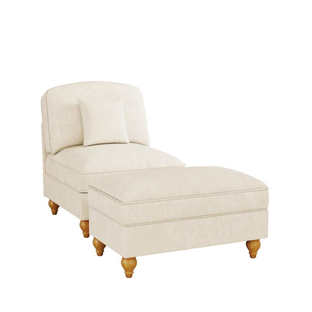 Divano modulare con poggiapiedi e gonna removibile in chenille bianco