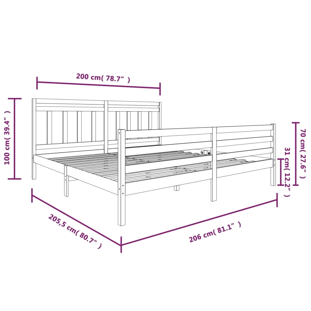 Letto matrimoniale | Letto per adulti | Giroletto Grigio in Legno Massello di Pino 200x200 cm