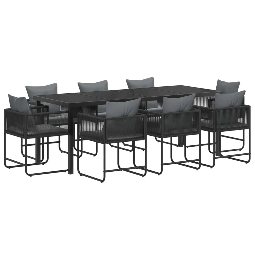 Set da Pranzo per Giardino 9 pz Nero e antracite polyrattan 3448910