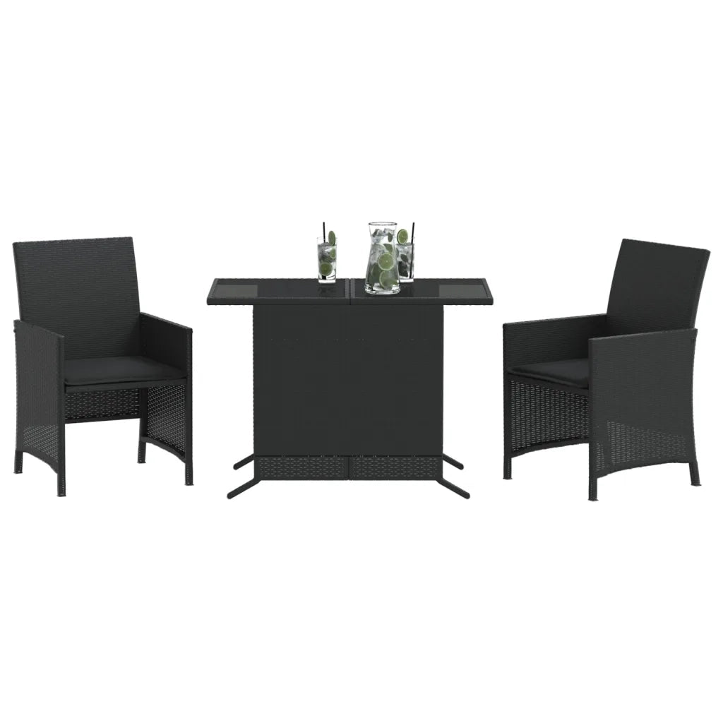 Set da BistrÃ² 3 pz con Cuscini Nero in Polyrattan