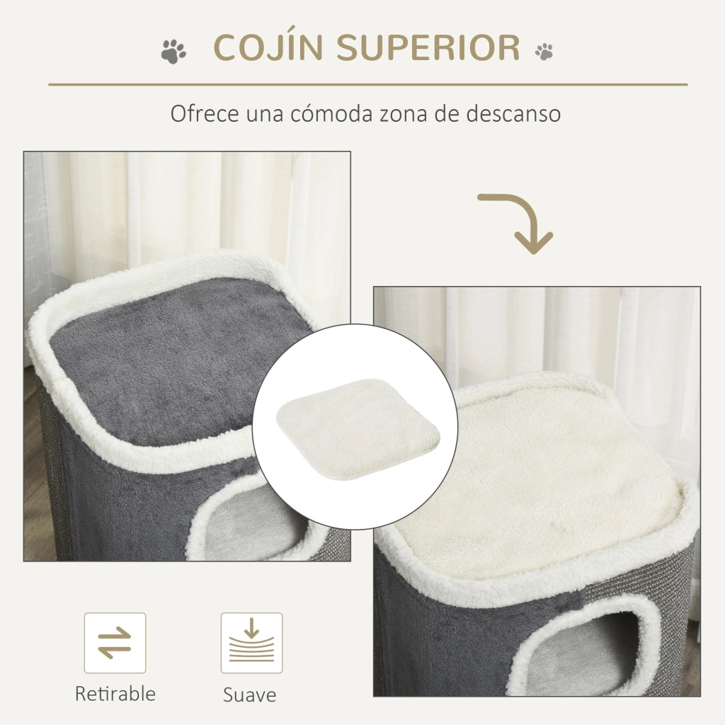 Tiragraffi per Gatti a 2 Livelli con Cuscino ¨C zephmum ¨C Grigio 40x40x49 cm
