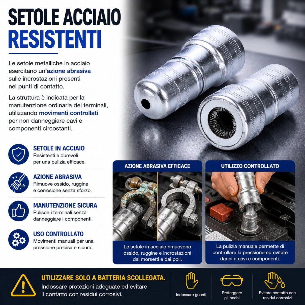 Spazzola Poli Batteria Auto Pulitore Morsetti Acciaio FS-22011