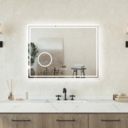 Specchio bagno Rettangolare 80x60cm Led Con 3 Luci + 3X Lente d'ingrandimento + Bluetooth + Orologio + Antiappannamento