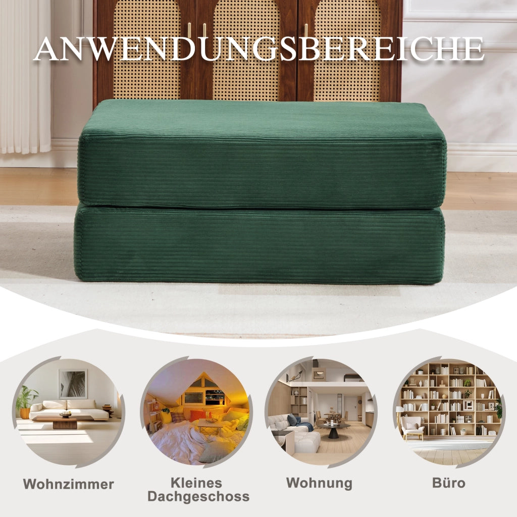 PUFF Letto pieghevole in corduroy verde smeraldo 109x95x43 cm
