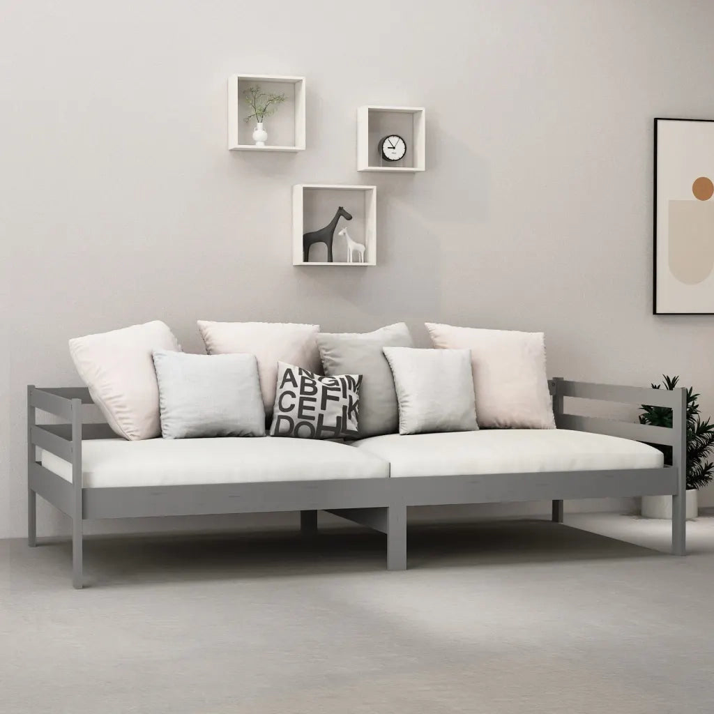Divano Letto con Materasso 90x200 cm Grigio in Legno di Pino 3083561