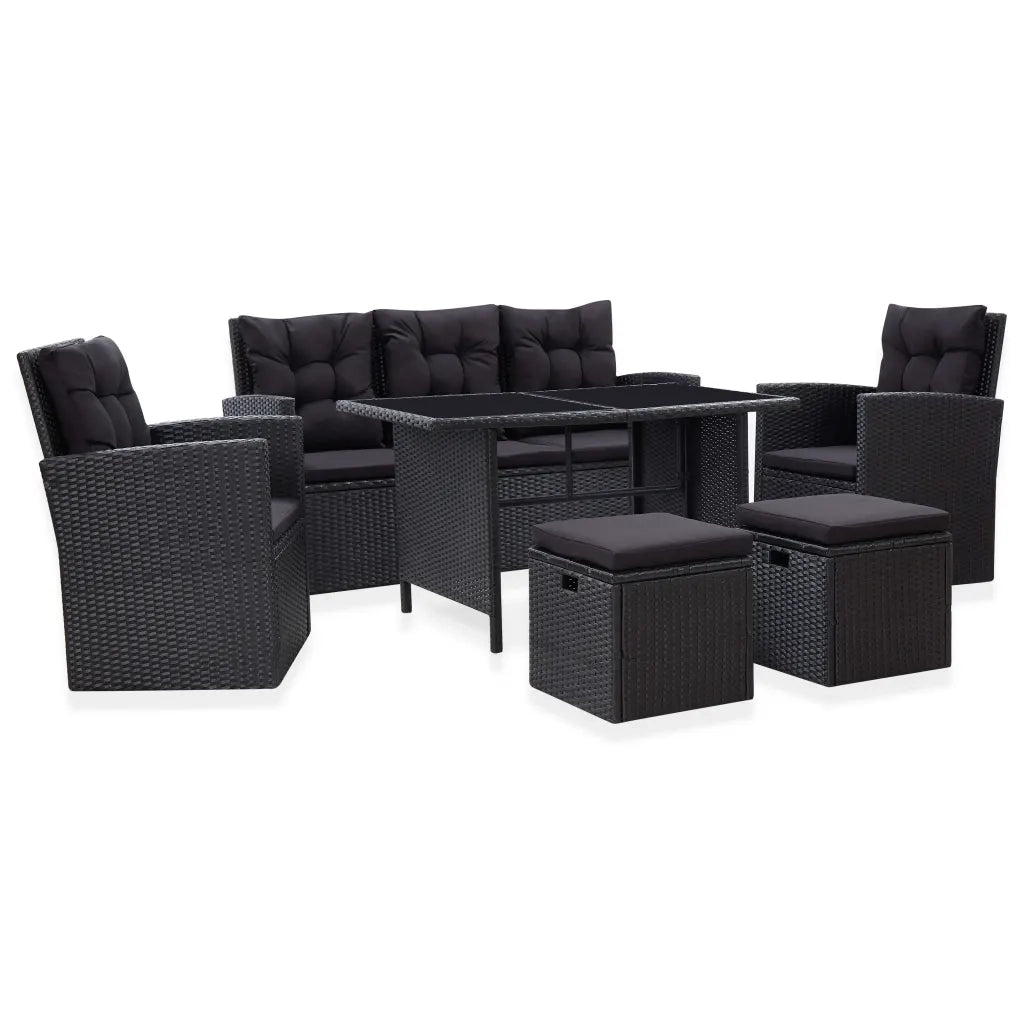 Set Divani da Giardino 6 pz con Cuscini in Polyrattan Nero cod mxl 39874