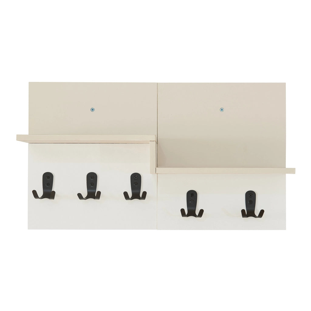 Appendiabiti a Parete Botaruvn con Ripiani e Ganci Doppi 34 x 59 x 13 cm - Beige / Bianco [en.casa]