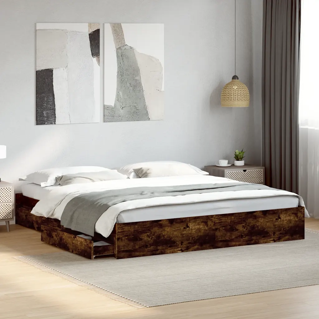 Giroletto con Cassetti-Struttura Letto con contenitore Rovere Fumo 180x200 cm Legno Multistrato 280234
