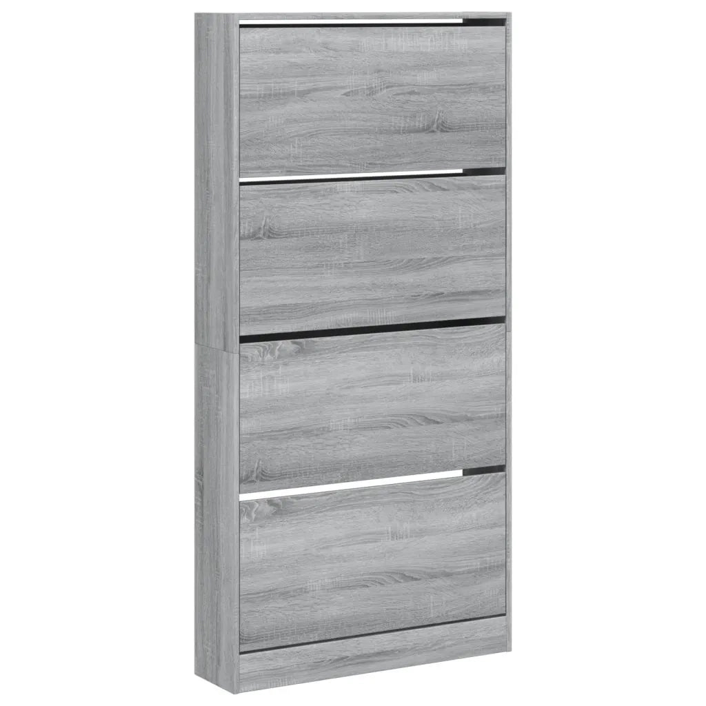 Scarpiera 4 Cassetti Ribaltabili-Scaffale per scarpe Grigio Sonoma 80x21x163,5 cm